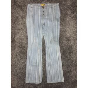 Vintage Gasoline Y2K Low Rise Striped Flare Jeans Denim Pants Boho Rave Size 11